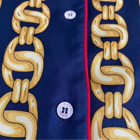 Sandro Paris New Mathias Silk Chain Print Button Down Blouse Medium Designer - Picture 8 of 16